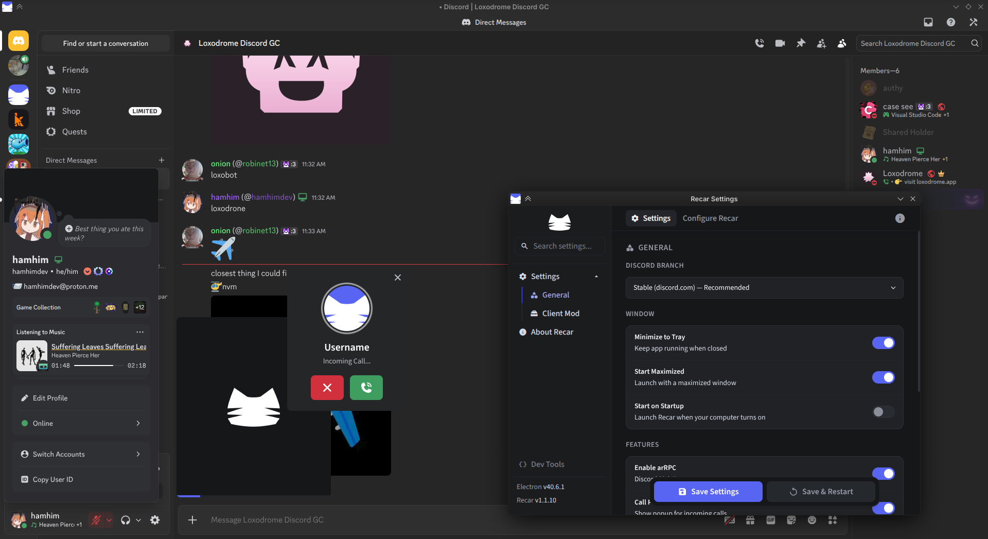 Recar Discord client screenshot